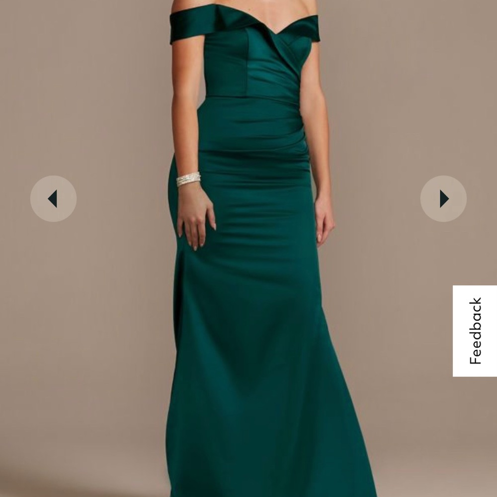 satin off-the-shoulder mermaid bridesmaid dress (Gem color)